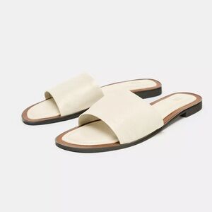 Zara NWT genuine leather ivory off white soft leather sandal slides size 41
